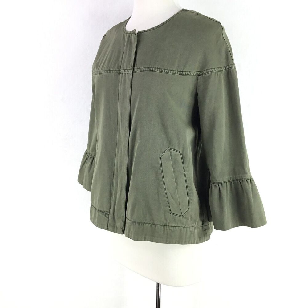 Sanctuary Women Scout Trapeze Jacket sz S Full Zip Ruffle Sleeve Army Green $139 - Picture 6 of 12